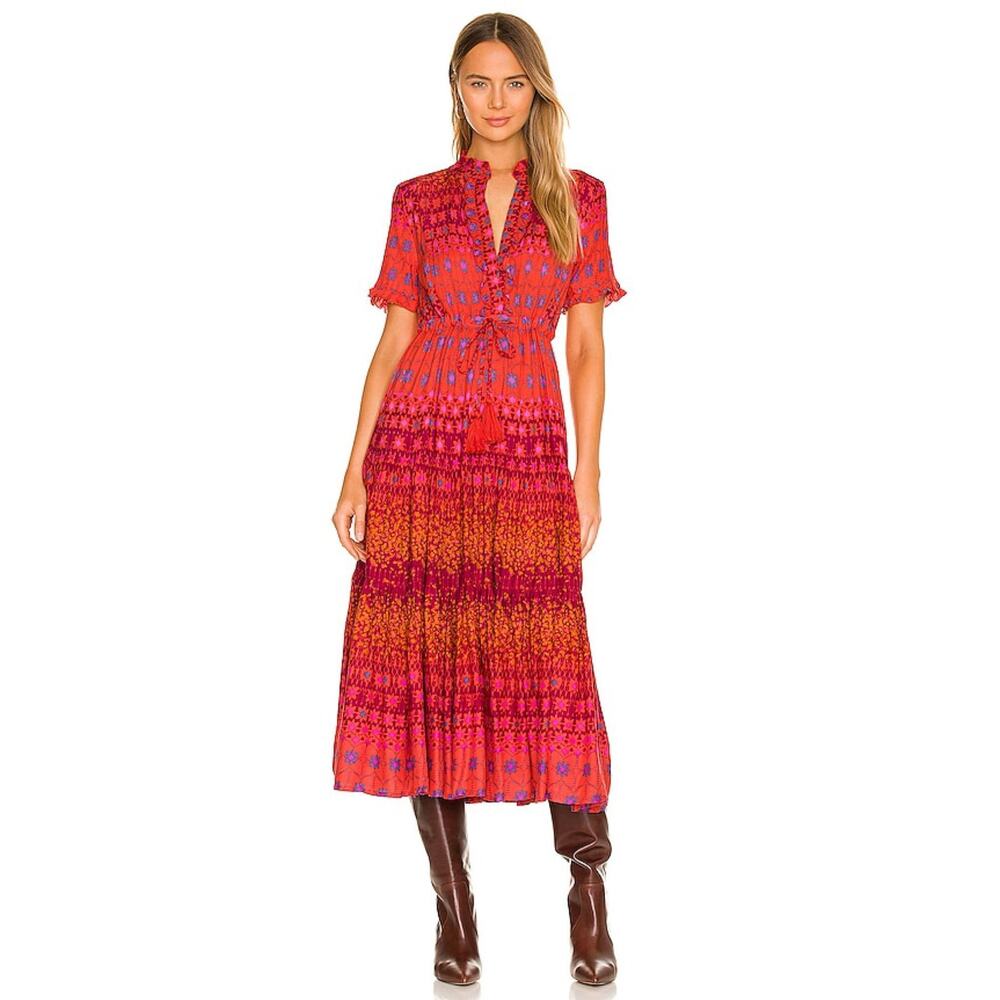 Free People Rare Feelings Printed Maxi Dress Red Size XS